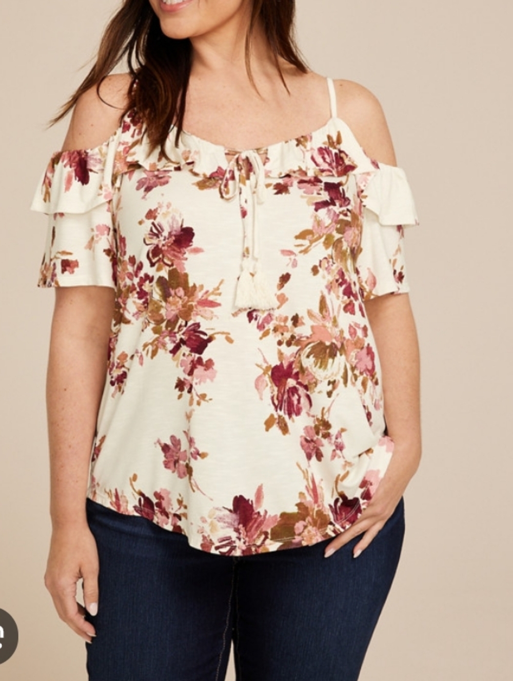 Plus Size Floral Front Tie Cold Shoulder Top Size 2X New With Tags $32.99